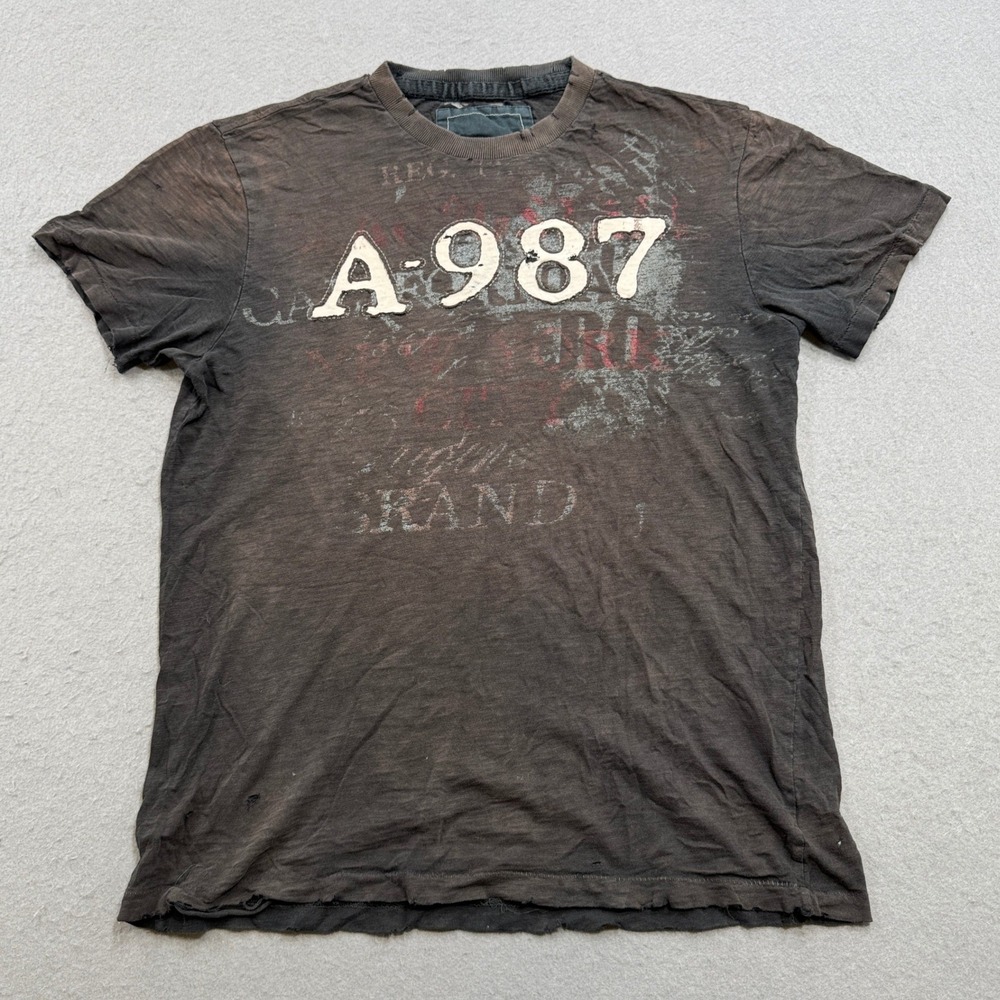 Y2K Abercrombie & Fitch T-Shirt Men's Medium Black Faded Distressed Thrashed